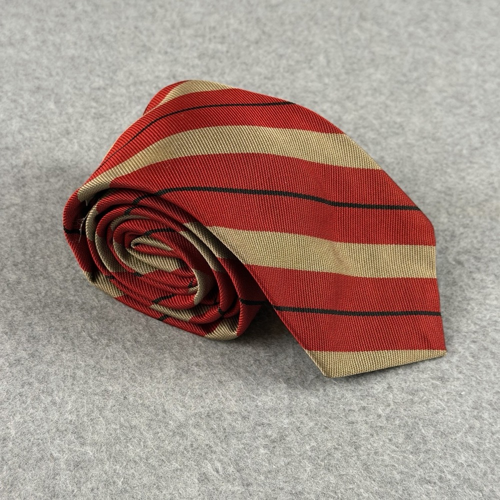 Vintage Pierre Balmain Paris Red Gold Black Striped Silk Necktie Mens 57x3"